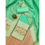 Women's Banarasi Silk Printed Unstitched Salwar Suit Material With Dupatta (Sea Green, 3Mtrs)