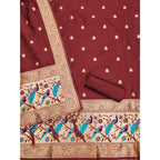 Women's Banarasi Silk Printed Unstitched Salwar Suit Material With Dupatta (Maroon, 3Mtrs)