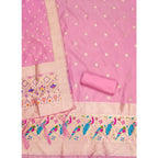 Women's Banarasi Silk Printed Unstitched Salwar Suit Material With Dupatta (Light Pink, 3Mtrs)