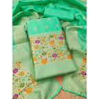Women's Banarasi Silk Printed Unstitched Salwar Suit Material With Dupatta (Sea Green, 3Mtrs)