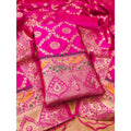 Women's Banarasi Silk Printed Unstitched Salwar Suit Material With Dupatta (Pink, 3Mtrs)