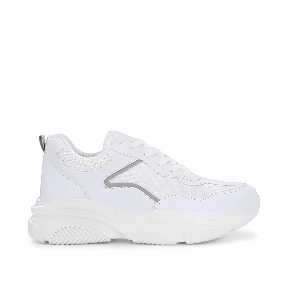 Women's Casual Mesh Printed Lace-Ups Shoes (White)