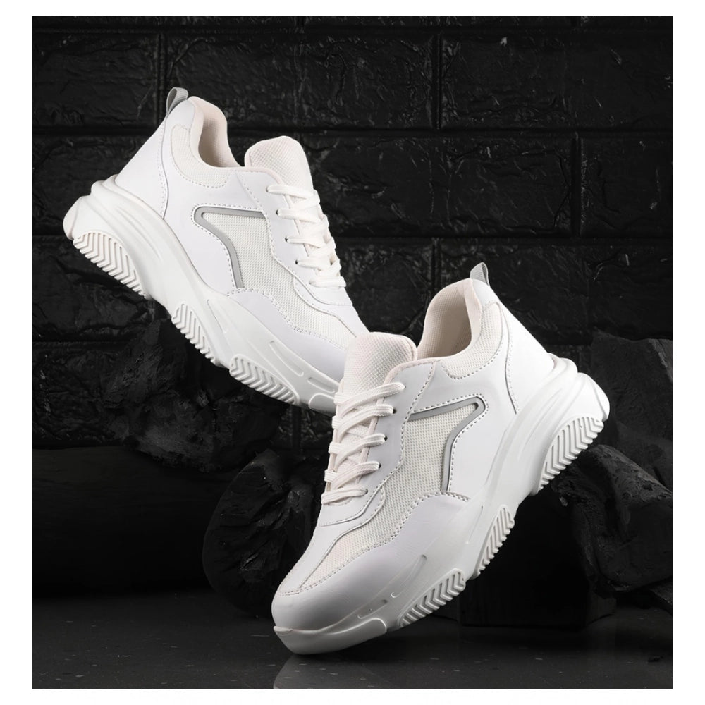 Women's Casual Mesh Printed Lace-Ups Shoes (White)