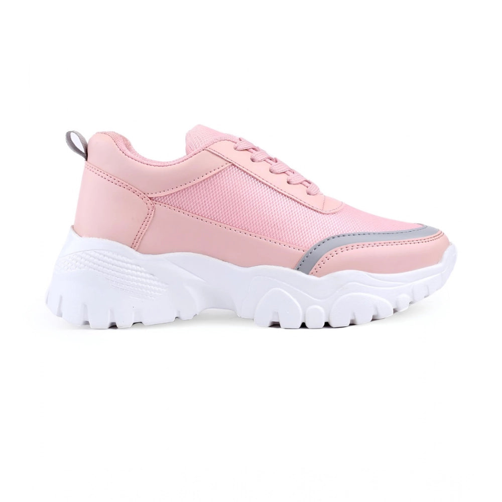 Women's Casual Mesh Printed Lace-Ups Shoes (Pink)