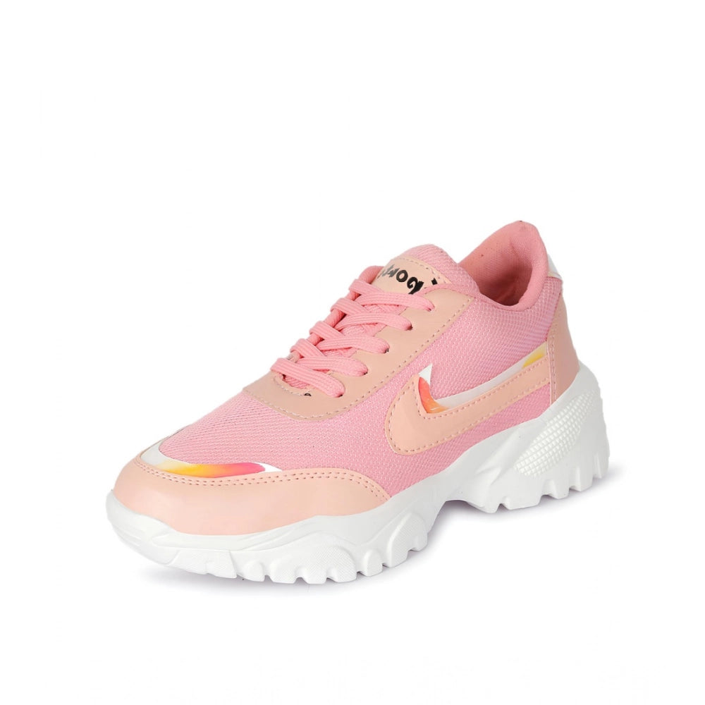 Women's Casual Mesh Printed Lace-Ups Shoes (Pink)