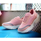Women's Casual Mesh Printed Lace-Ups Shoes (Pink)