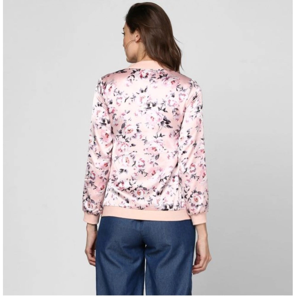 Women's Satin Floral 3/4th Sleeve Jacket (Light Pink)