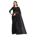 Women's Net Self Design Saree With Unstitched Blouse 5.5Mtr  (Black)