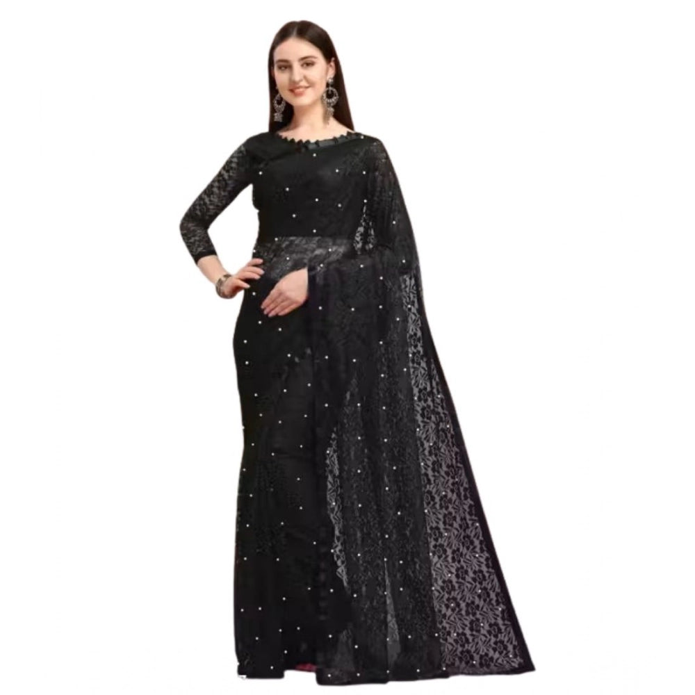 Women's Net Self Design Saree With Unstitched Blouse 5.5Mtr  (Black)