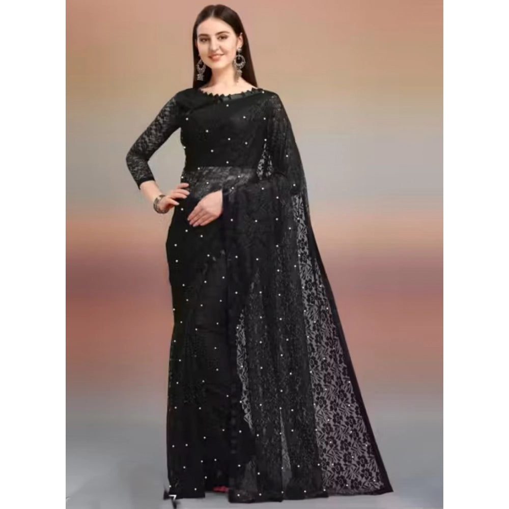 Women's Net Self Design Saree With Unstitched Blouse 5.5Mtr  (Black)