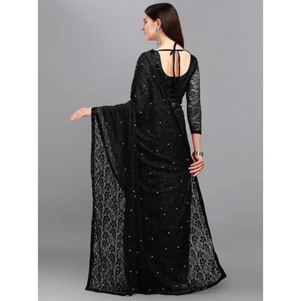 Women's Net Self Design Saree With Unstitched Blouse 5.5Mtr  (Black)