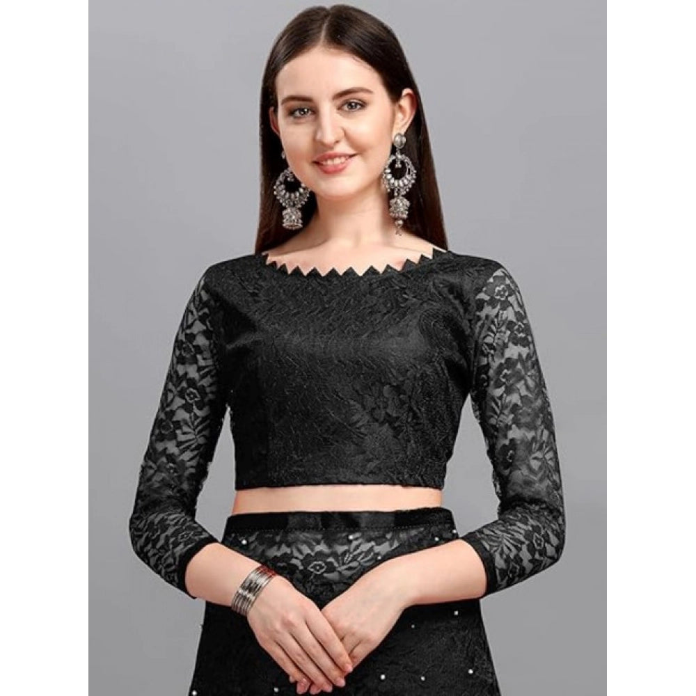 Women's Net Self Design Saree With Unstitched Blouse 5.5Mtr  (Black)