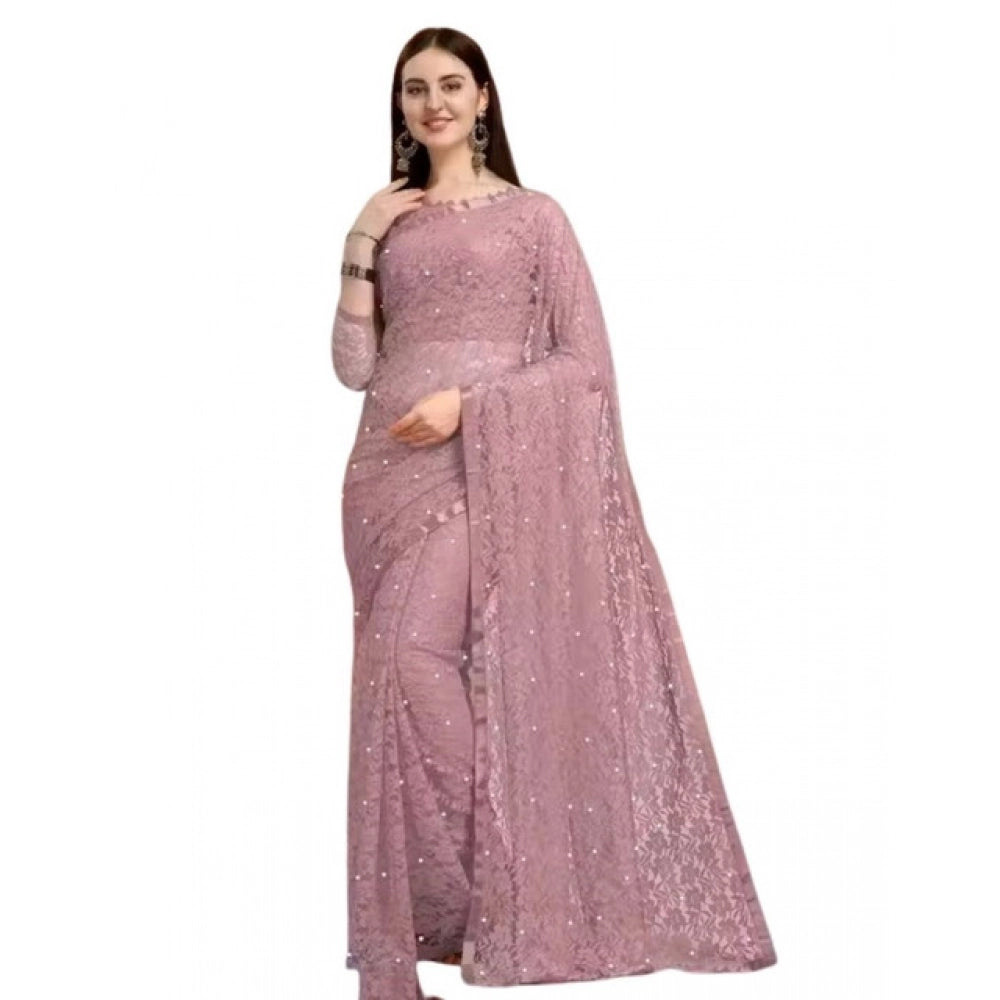 Women's Net Self Design Saree With Unstitched Blouse 5.5Mtr  (Light Brown)