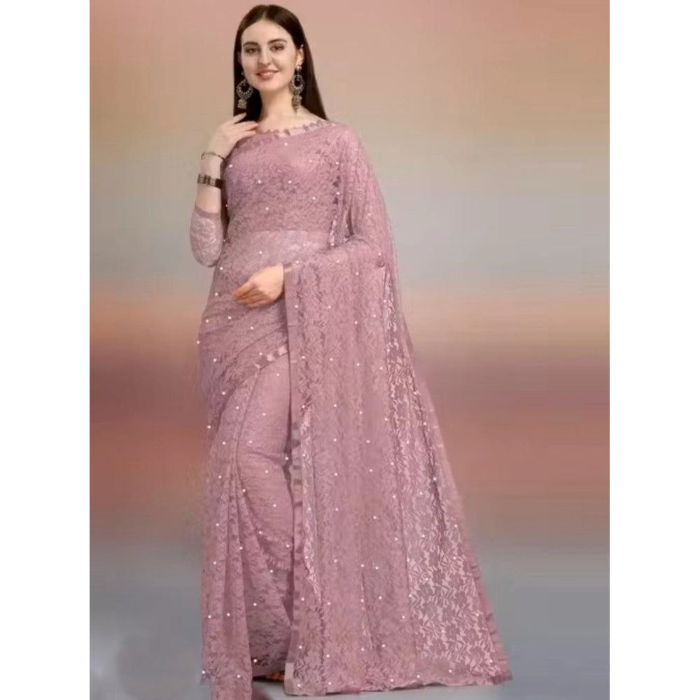 Women's Net Self Design Saree With Unstitched Blouse 5.5Mtr  (Light Brown)