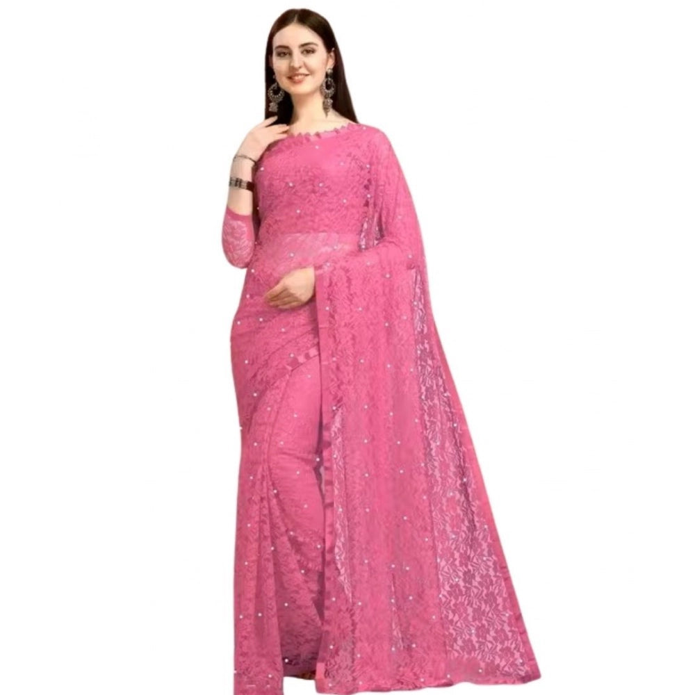 Women's Net Self Design Saree With Unstitched Blouse 5.5Mtr  (Dark Pink)