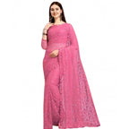 Women's Net Self Design Saree With Unstitched Blouse 5.5Mtr  (Dark Pink)