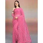 Women's Net Self Design Saree With Unstitched Blouse 5.5Mtr  (Dark Pink)