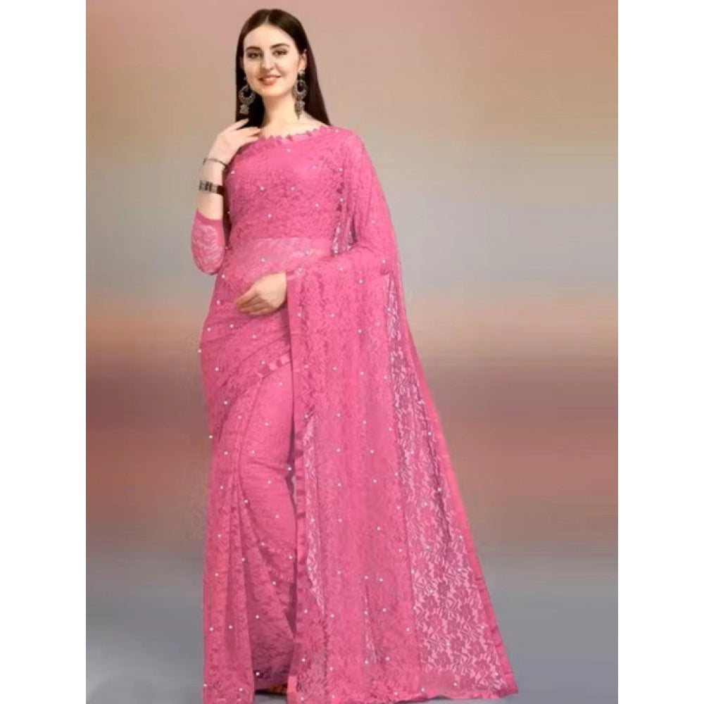 Women's Net Self Design Saree With Unstitched Blouse 5.5Mtr  (Dark Pink)