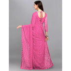 Women's Net Self Design Saree With Unstitched Blouse 5.5Mtr  (Dark Pink)