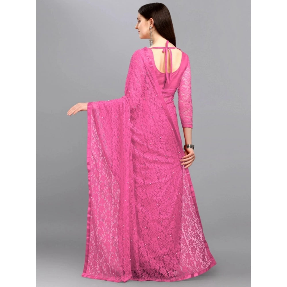 Women's Net Self Design Saree With Unstitched Blouse 5.5Mtr  (Dark Pink)