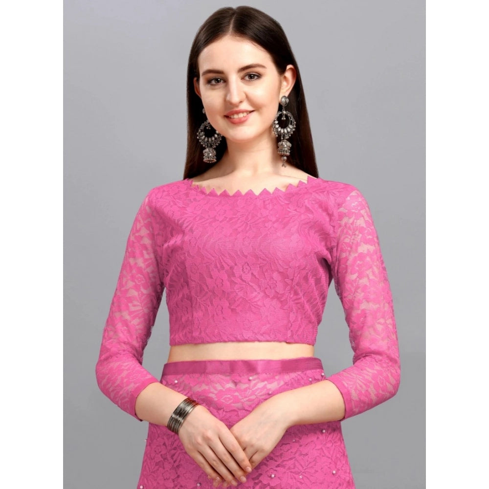 Women's Net Self Design Saree With Unstitched Blouse 5.5Mtr  (Dark Pink)
