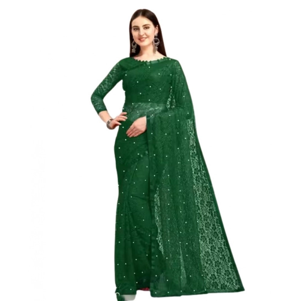Women's Net Self Design Saree With Unstitched Blouse 5.5Mtr  (Green)