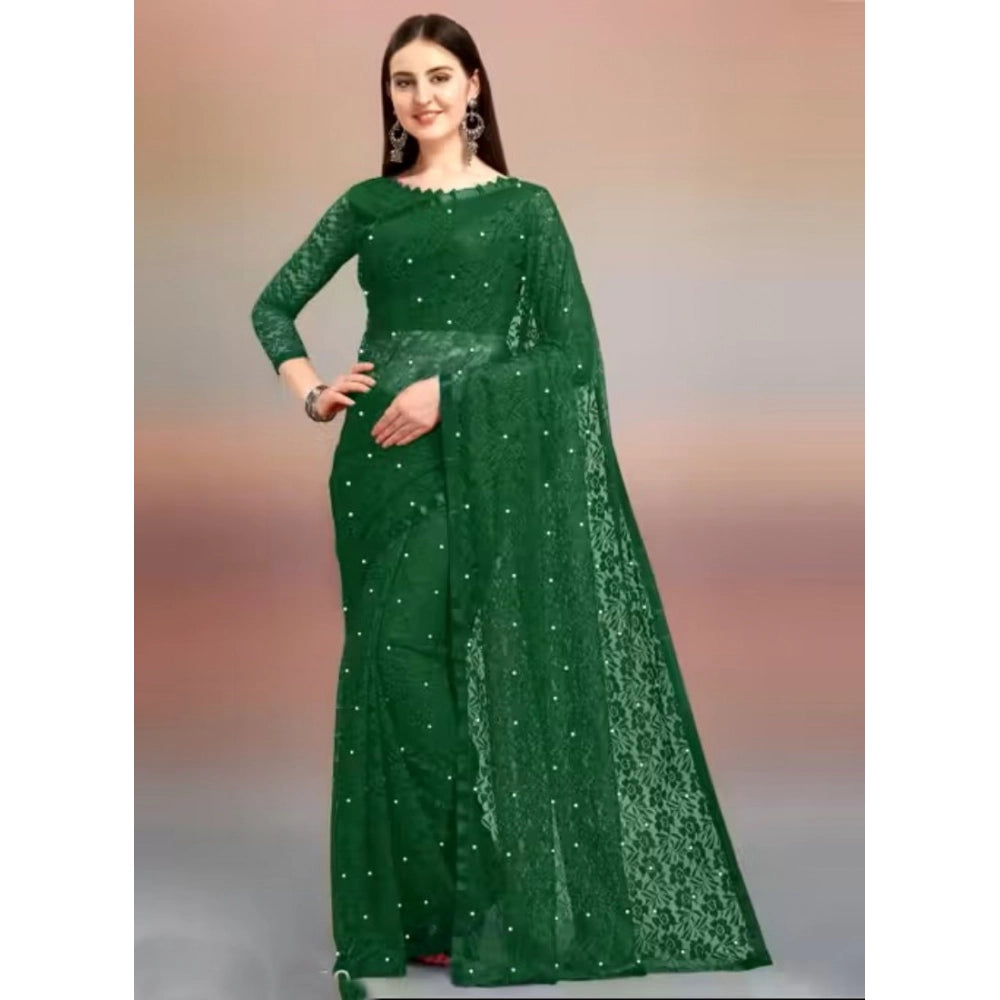 Women's Net Self Design Saree With Unstitched Blouse 5.5Mtr  (Green)