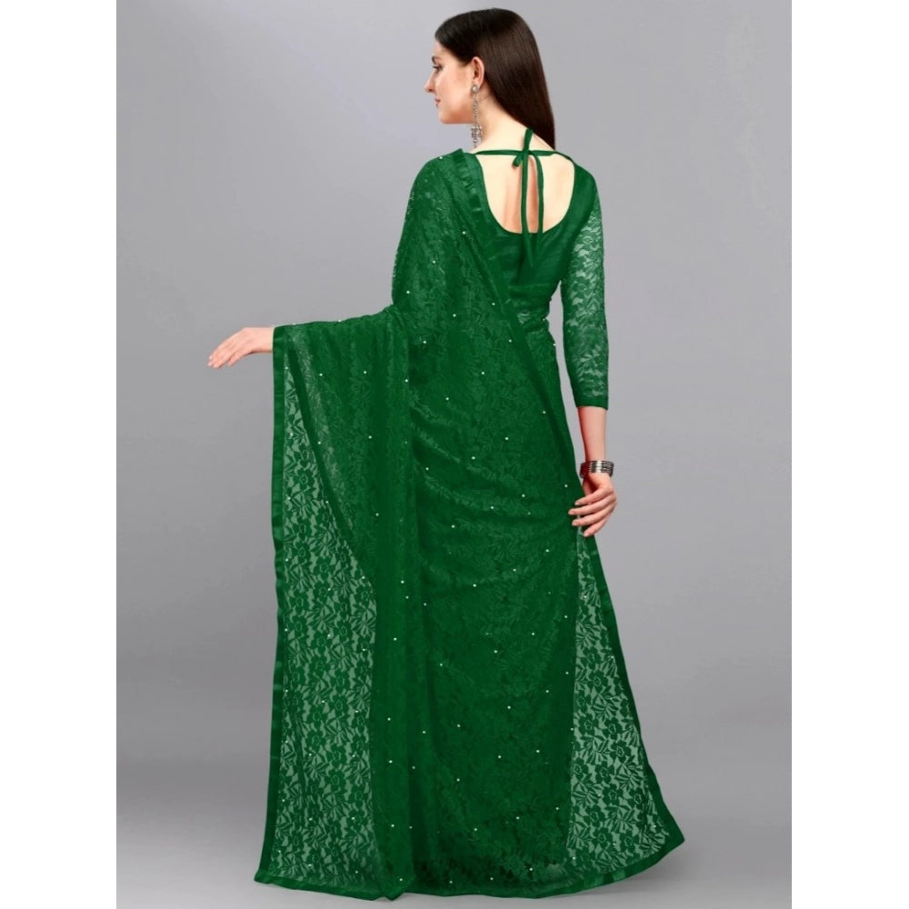 Women's Net Self Design Saree With Unstitched Blouse 5.5Mtr  (Green)
