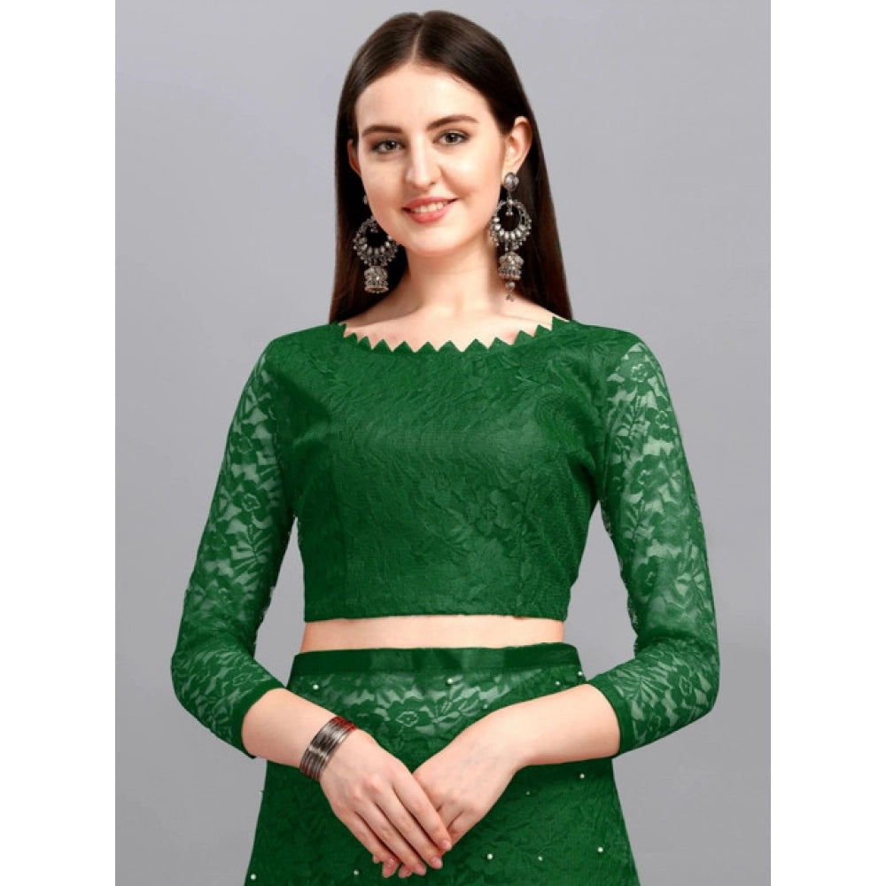 Women's Net Self Design Saree With Unstitched Blouse 5.5Mtr  (Green)