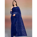 Women's Net Self Design Saree With Unstitched Blouse 5.5Mtr  (Navy Blue)
