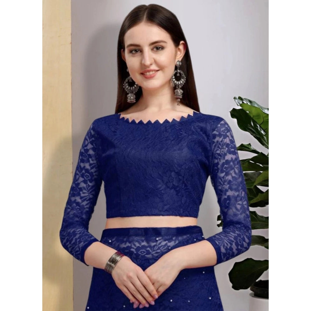 Women's Net Self Design Saree With Unstitched Blouse 5.5Mtr  (Navy Blue)