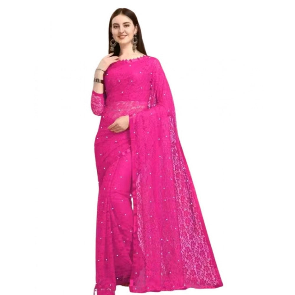 Women's Net Self Design Saree With Unstitched Blouse 5.5Mtr  (Rani)
