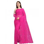 Women's Net Self Design Saree With Unstitched Blouse 5.5Mtr  (Rani)