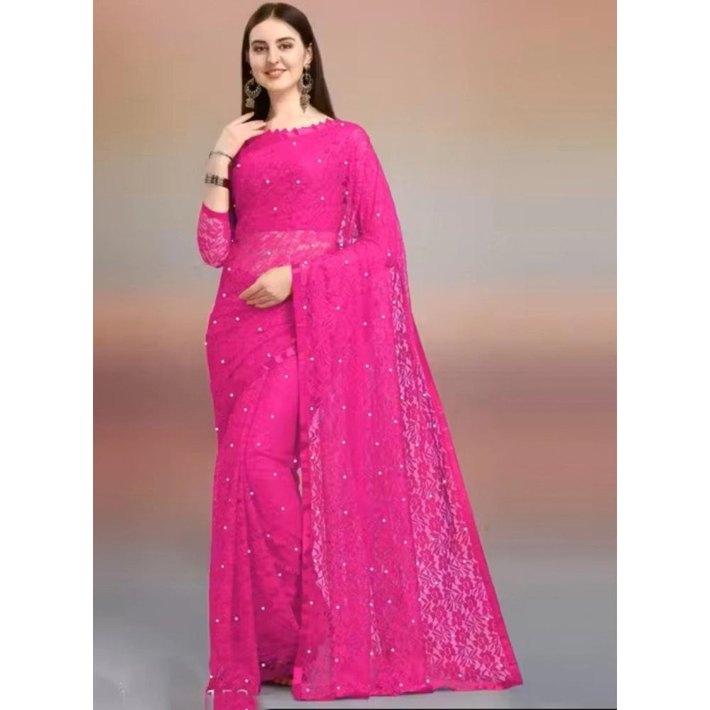 Women's Net Self Design Saree With Unstitched Blouse 5.5Mtr  (Rani)