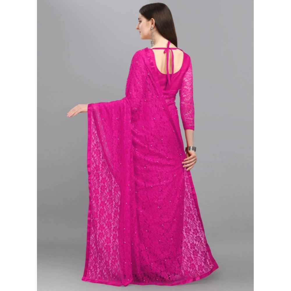 Women's Net Self Design Saree With Unstitched Blouse 5.5Mtr  (Rani)