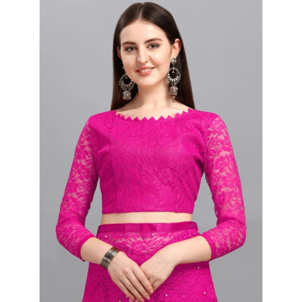 Women's Net Self Design Saree With Unstitched Blouse 5.5Mtr  (Rani)