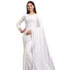 Women's Net Self Design Saree With Unstitched Blouse 5.5Mtr  (White)
