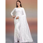 Women's Net Self Design Saree With Unstitched Blouse 5.5Mtr  (White)