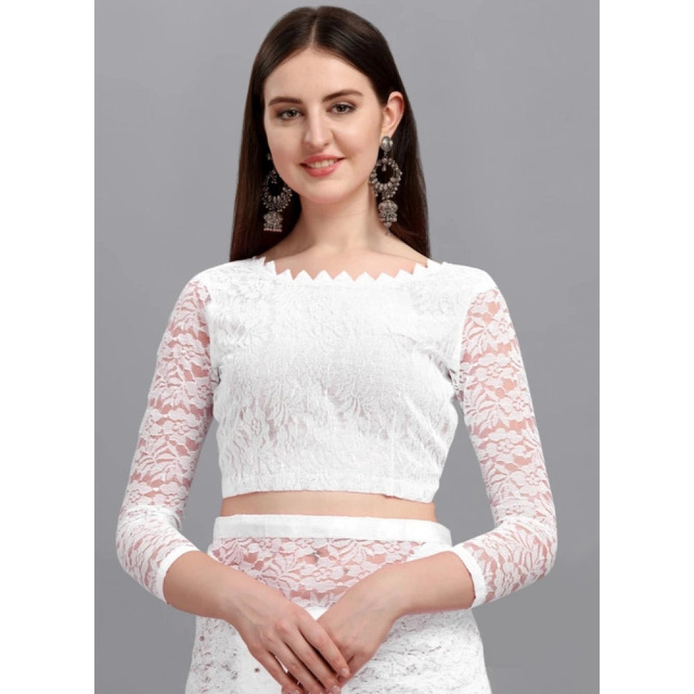 Women's Net Self Design Saree With Unstitched Blouse 5.5Mtr  (White)