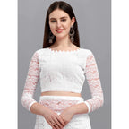 Women's Net Self Design Saree With Unstitched Blouse 5.5Mtr  (White)