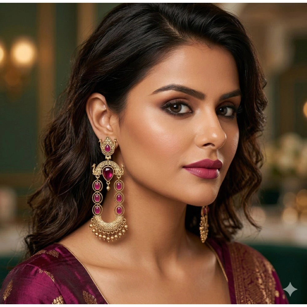 Women's Zinc Alloy Gold Plated Chandbali Earrings (Multicolor)