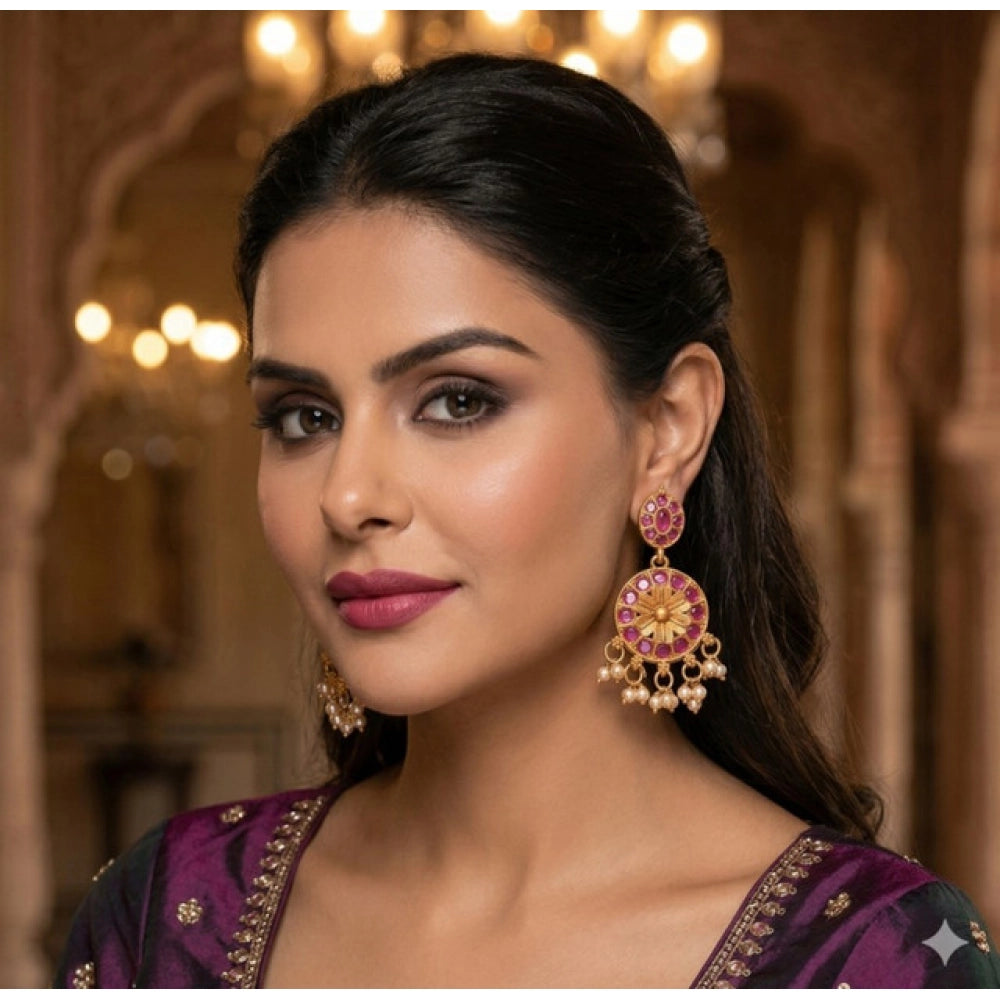 Women's Zinc Alloy Gold Plated Chandbali Earrings (Multicolor)