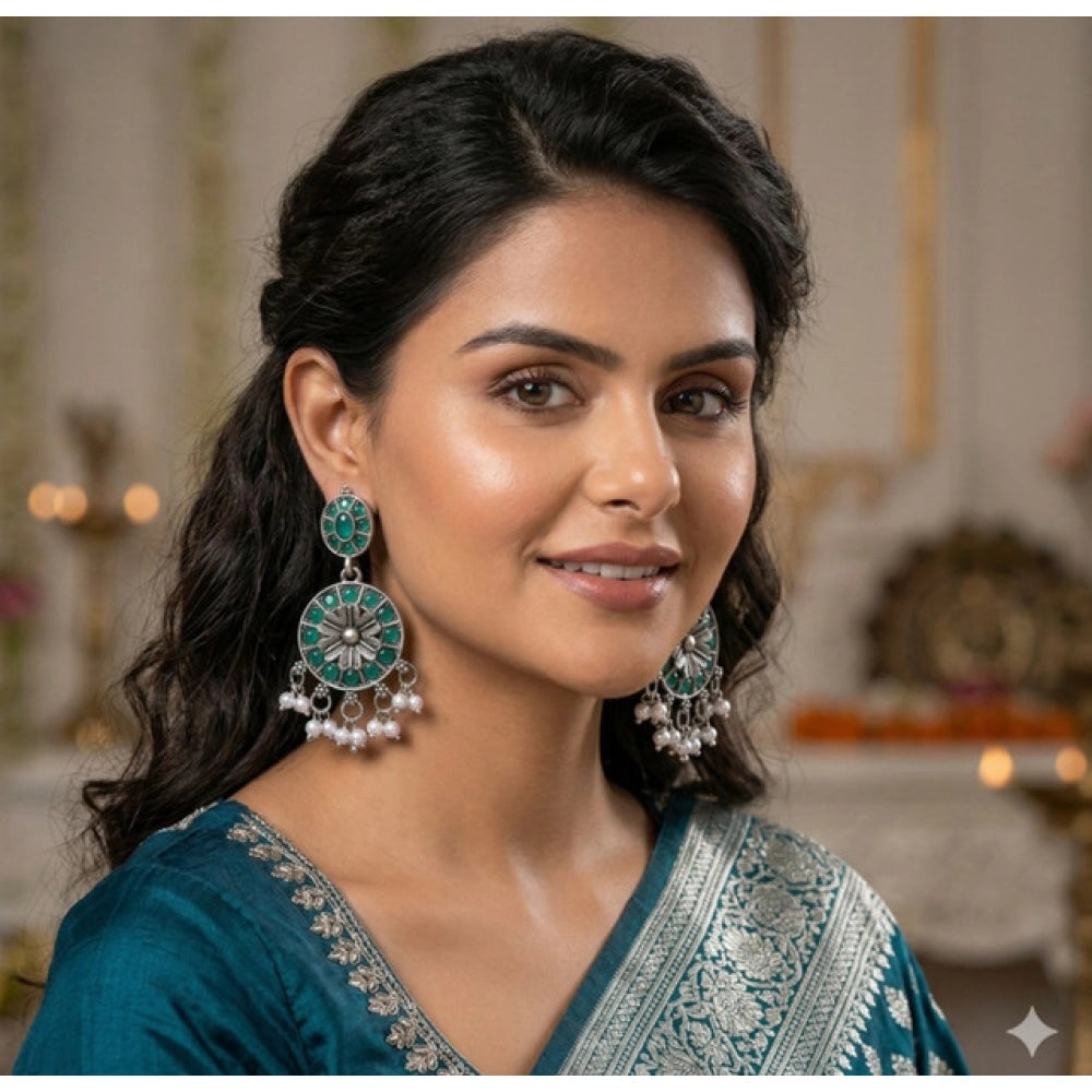 Women's Zinc Alloy Gold Plated Chandbali Earrings (Multicolor)