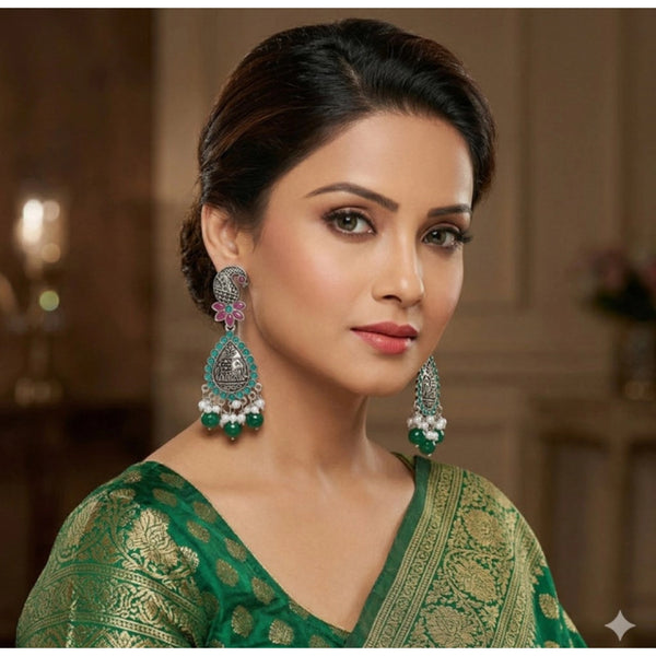 Women's Zinc Alloy Gold Plated Chandbali Earrings (Multicolor)