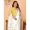 Women's Linen Cotton Printed Saree With Unstitched Blouse 5.5Mtr (White)