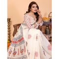 Women's Linen Cotton Printed Saree With Unstitched Blouse 5.5Mtr (Off White)