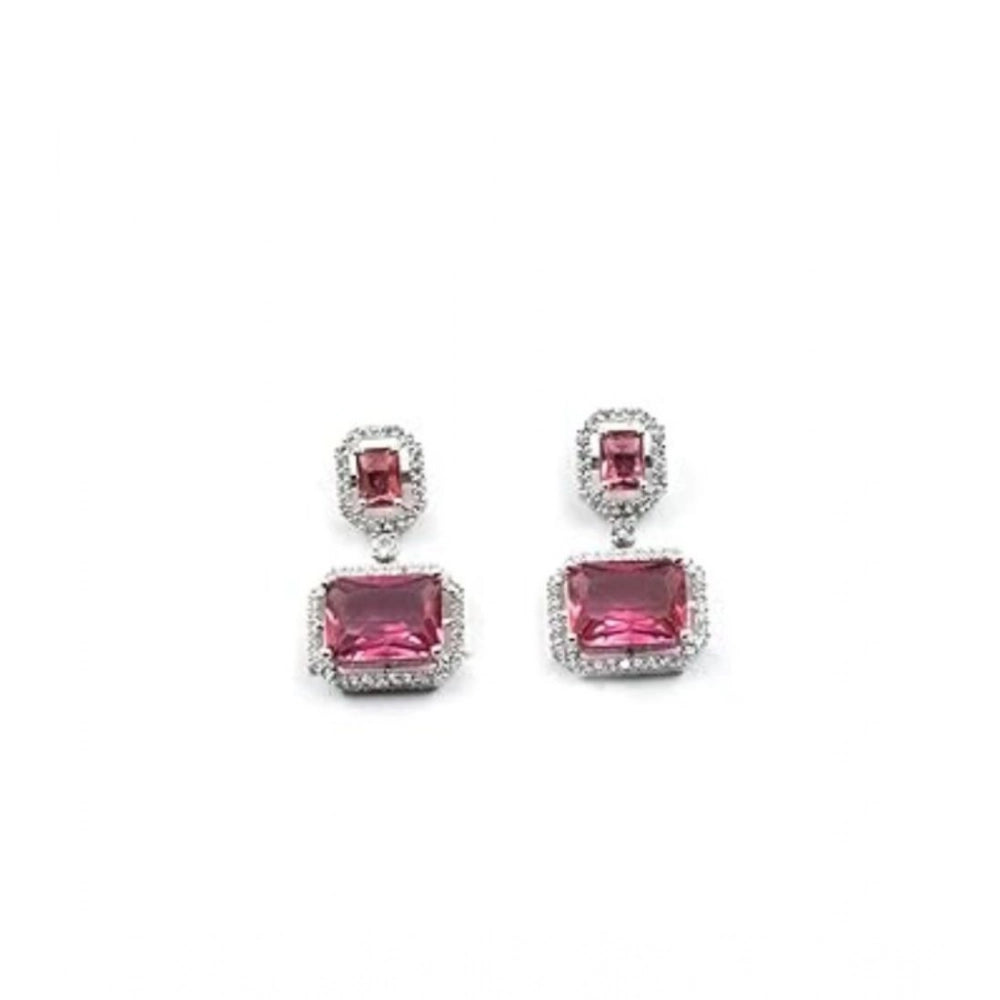 Women's Brass Silver Plated Drop Earrings (Red)