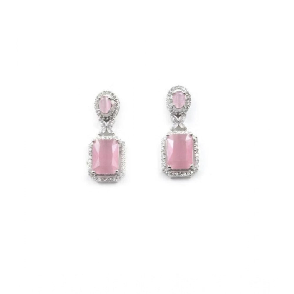 Women's Brass Silver Plated Drop Earrings (Pink)
