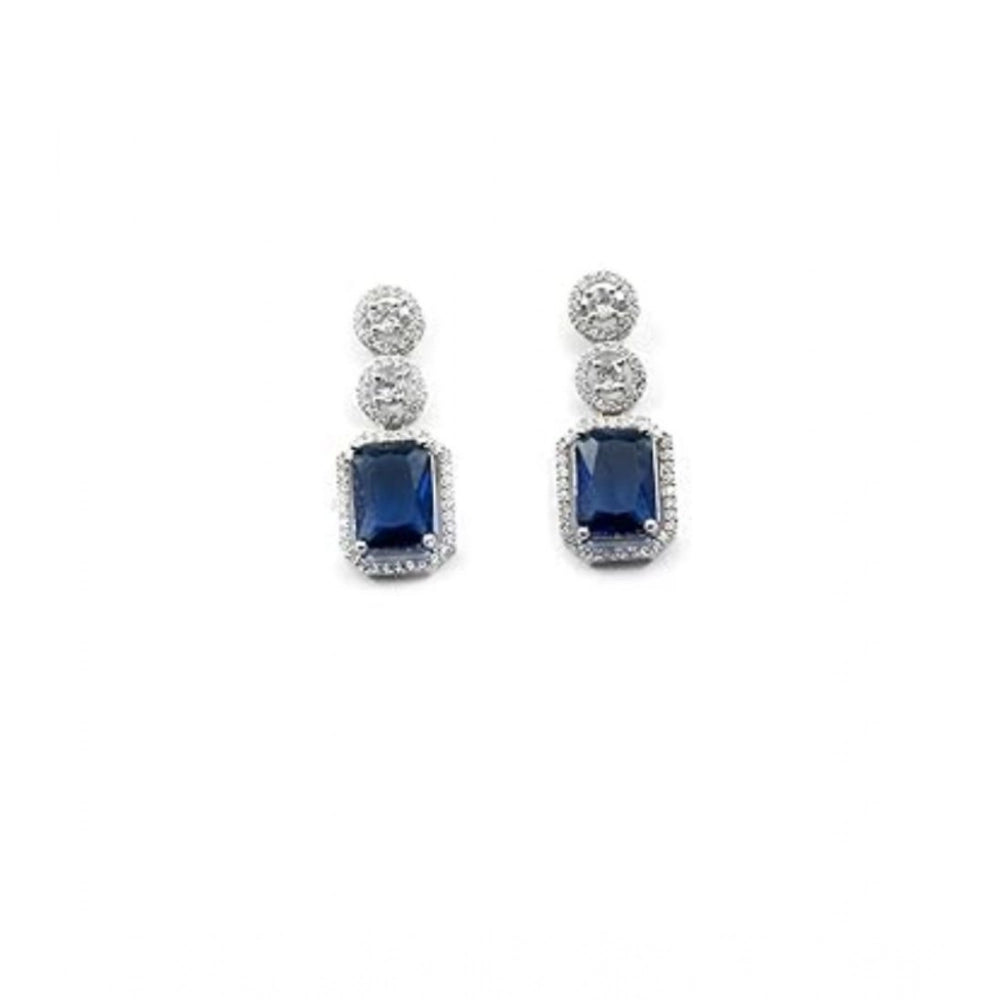 Women's Brass Silver Plated Drop Earrings (Blue)