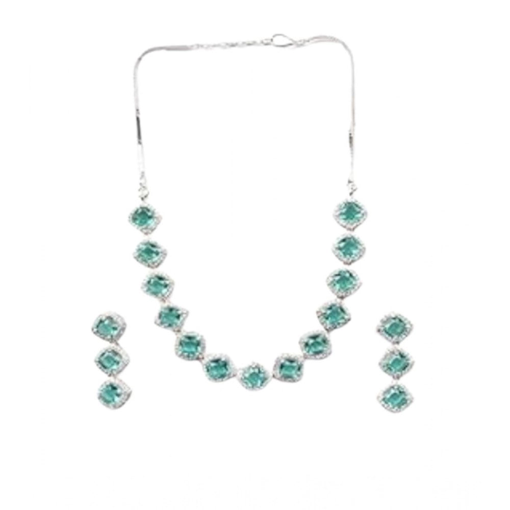 Women's Brass Silver Plated Necklace set (Green)